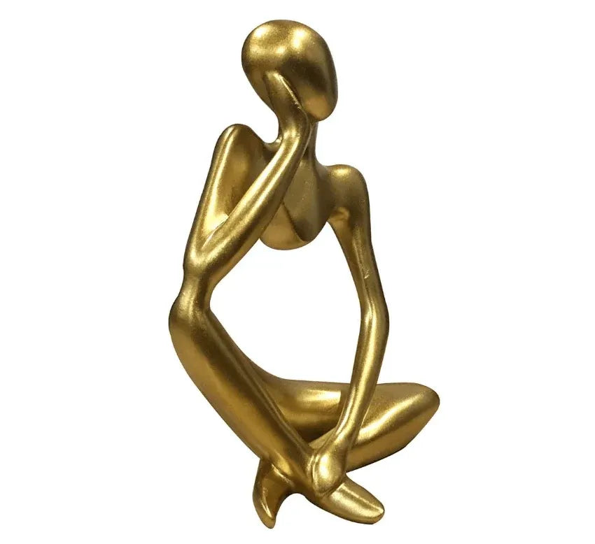 Abstract Gold Thinking Woman Statue