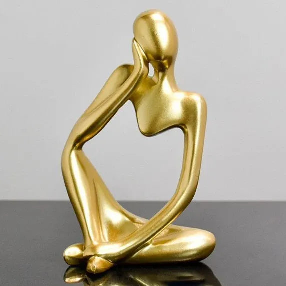 Abstract Gold Thinking Woman Statue